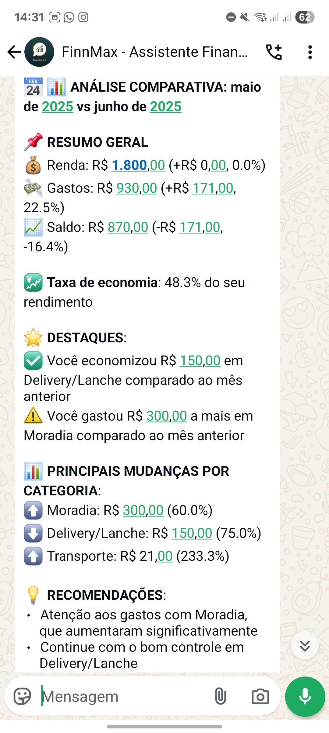 Print da tela do FinnMax mostrando agendamento de lembrete